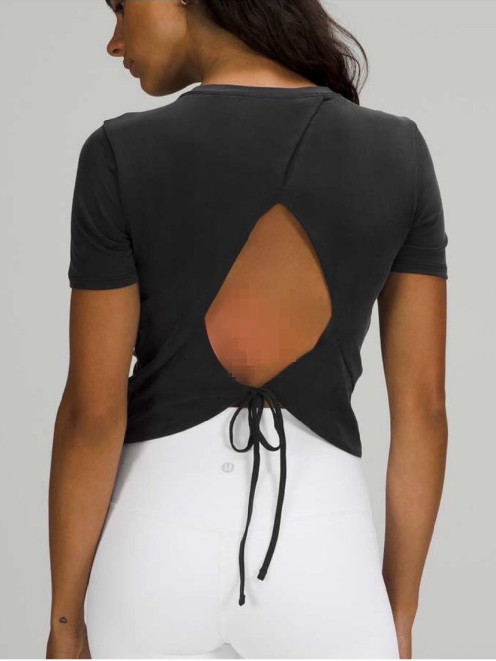 lululemon Open Tie-Back Short Sleeve Black Athletic Top